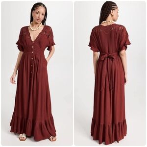 New! Free People x Revolve Colette Embroidered Eyelet Maxi Dress Cinnamon🥀 Small